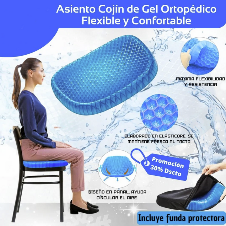 Asiento Cojín de gel Ortopédico (1000 GR) Grueso, Flexible y Confortable