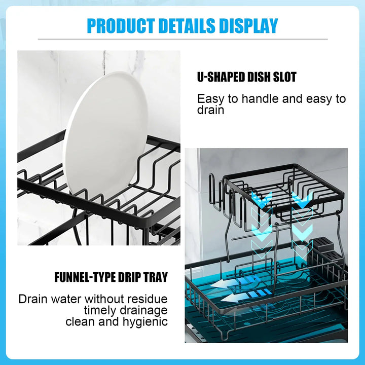 Large 2-Tier Dish Drying Rack – Space-Saving, High-Capacity Draining Solution