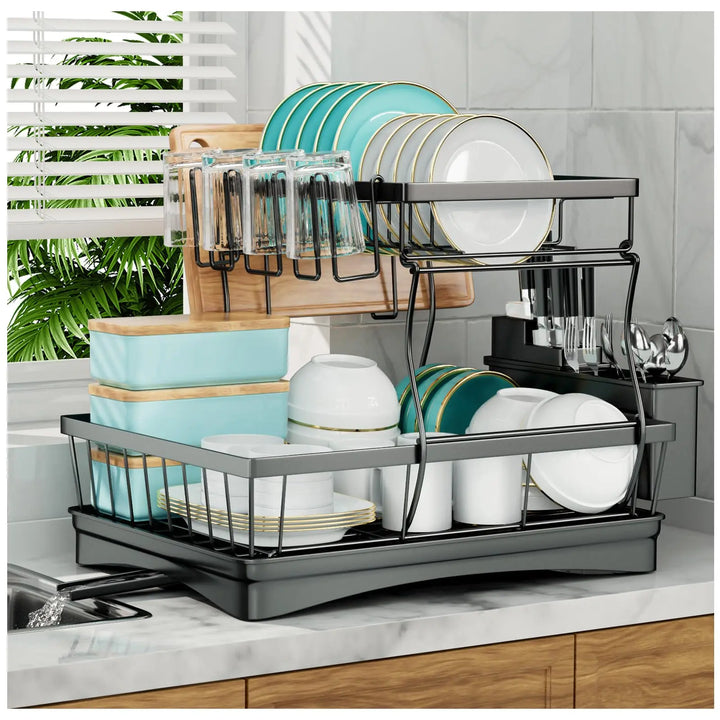 Large 2-Tier Dish Drying Rack – Space-Saving, High-Capacity Draining Solution