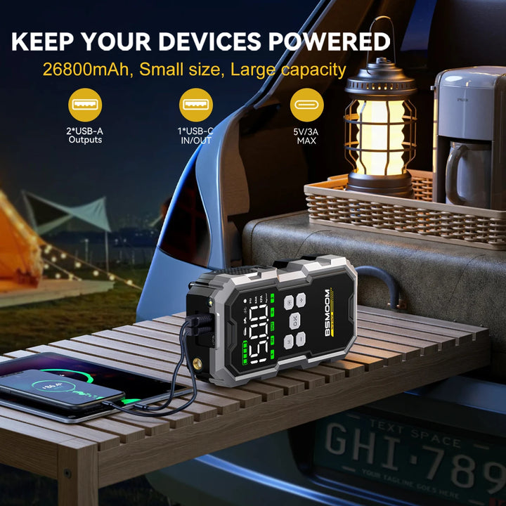 BSMOOM 7000A Jump Starter + Air Pump | All-in-One Car Emergency Power Bank