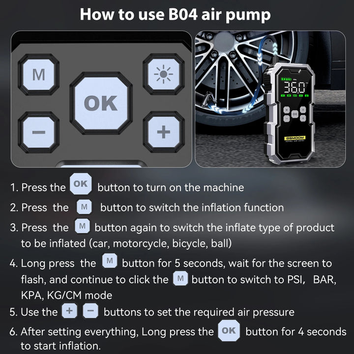 BSMOOM 7000A Jump Starter + Air Pump | All-in-One Car Emergency Power Bank