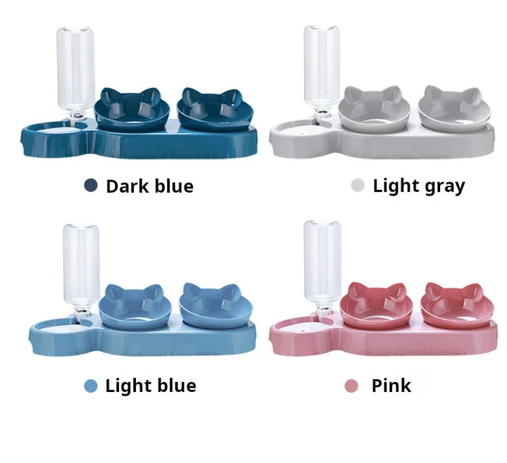 3-in-1 Tilted Cat Bowl Set with Gravity Water Feeder