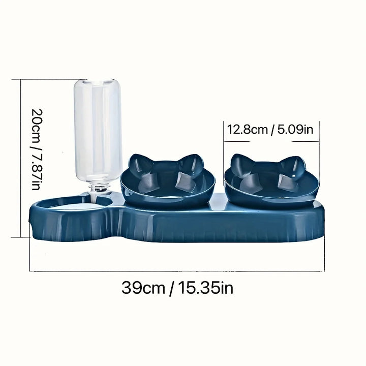 3-in-1 Tilted Cat Bowl Set with Gravity Water Feeder