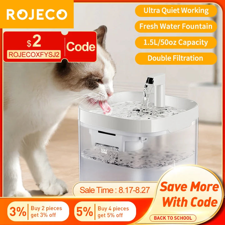 ROJECO Smart Cat Water Fountain – Automatic Circulating Pet Water Dispenser