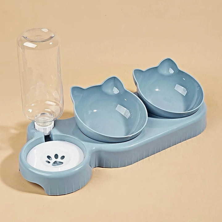 3-in-1 Tilted Cat Bowl Set with Gravity Water Feeder