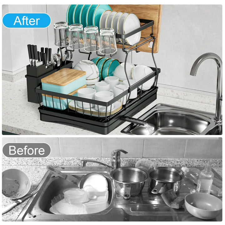 Large 2-Tier Dish Drying Rack – Space-Saving, High-Capacity Draining Solution