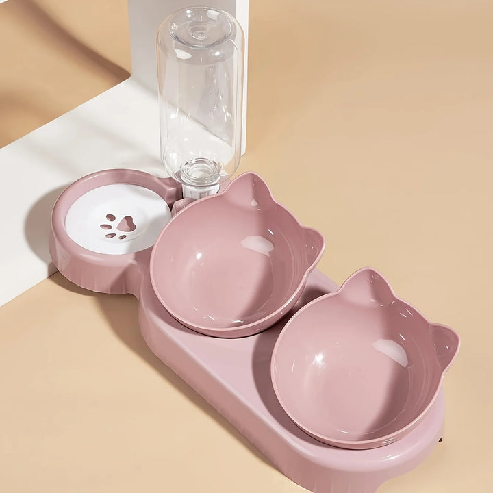 3-in-1 Tilted Cat Bowl Set with Gravity Water Feeder