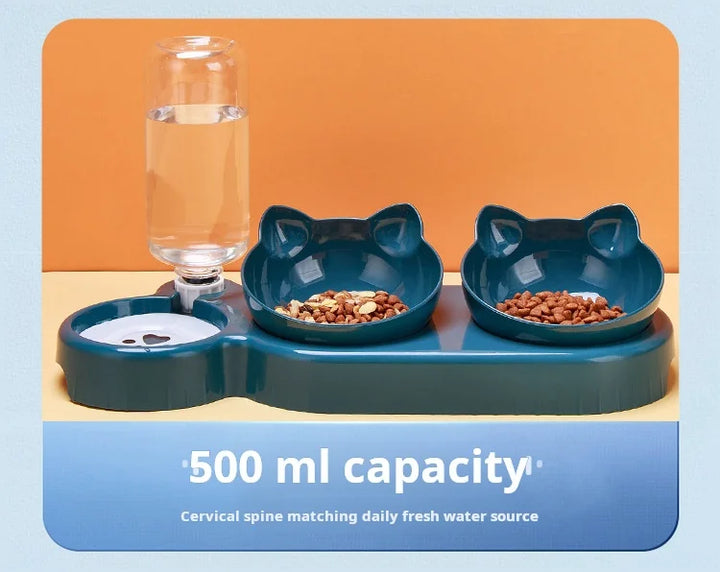 3-in-1 Tilted Cat Bowl Set with Gravity Water Feeder