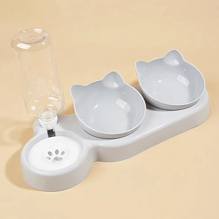 3-in-1 Tilted Cat Bowl Set with Gravity Water Feeder
