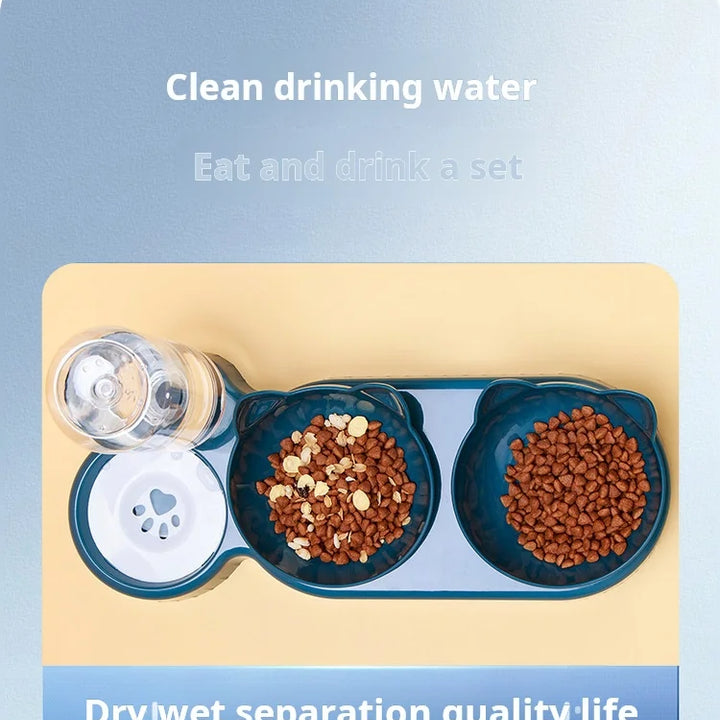 3-in-1 Tilted Cat Bowl Set with Gravity Water Feeder