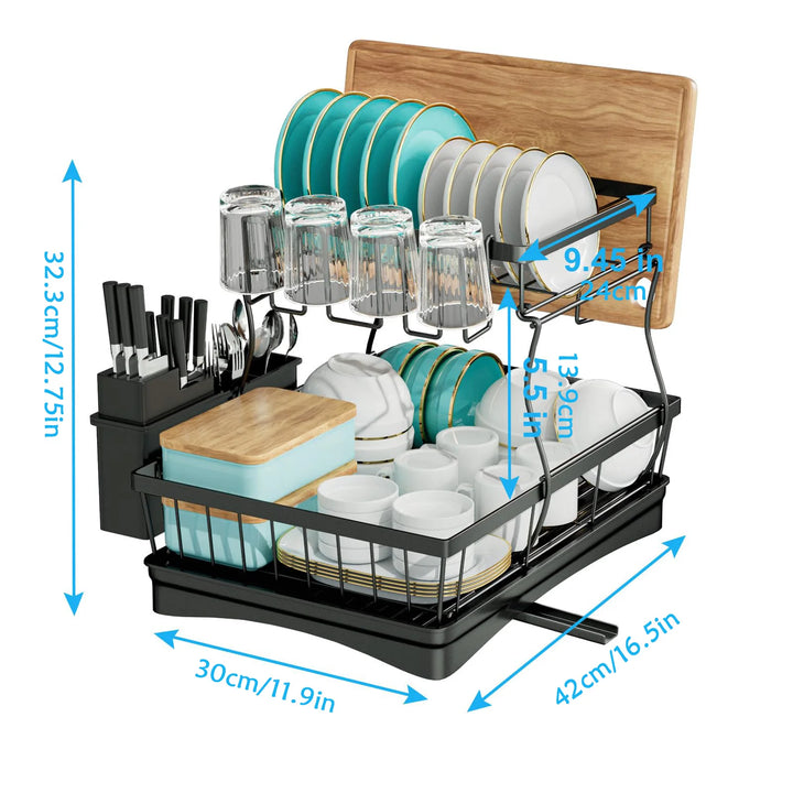 Large 2-Tier Dish Drying Rack – Space-Saving, High-Capacity Draining Solution
