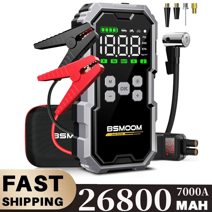 BSMOOM 7000A Jump Starter + Air Pump | All-in-One Car Emergency Power Bank