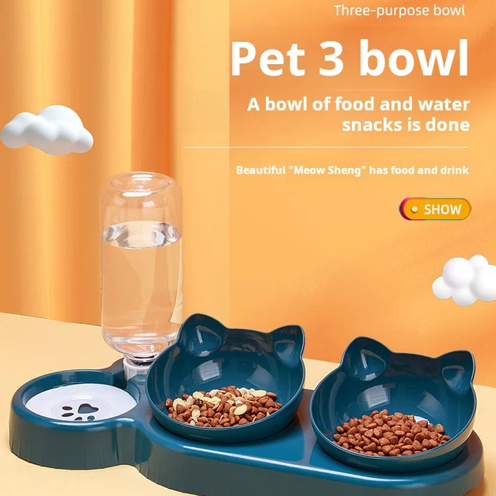 3-in-1 Tilted Cat Bowl Set with Gravity Water Feeder
