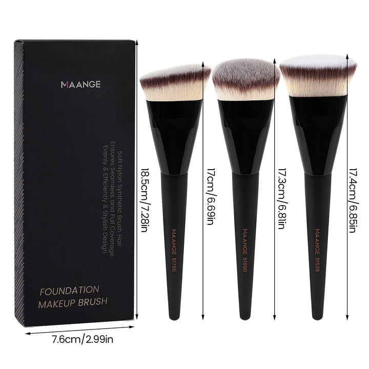 MAANGE 3pcs Makeup Brush Set Angle Round Flat Head Foundation Brush Soft Bristle With Box Skin-friendly Makeup Tool for Beauty