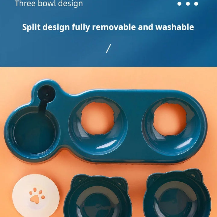 3-in-1 Tilted Cat Bowl Set with Gravity Water Feeder