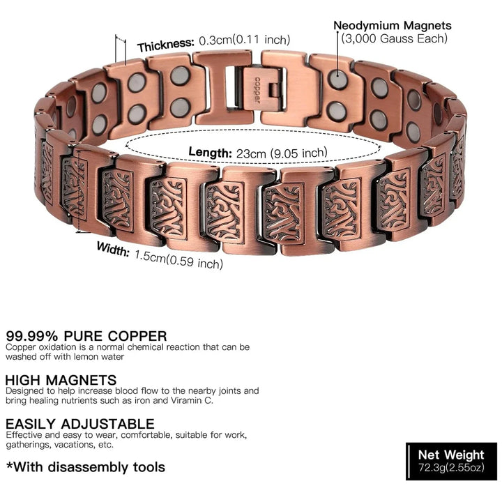ARADOO Men’s Pure Copper Magnetic Bracelet – Stylish Adjustable Healing Jewelry