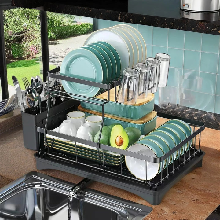 Large 2-Tier Dish Drying Rack – Space-Saving, High-Capacity Draining Solution