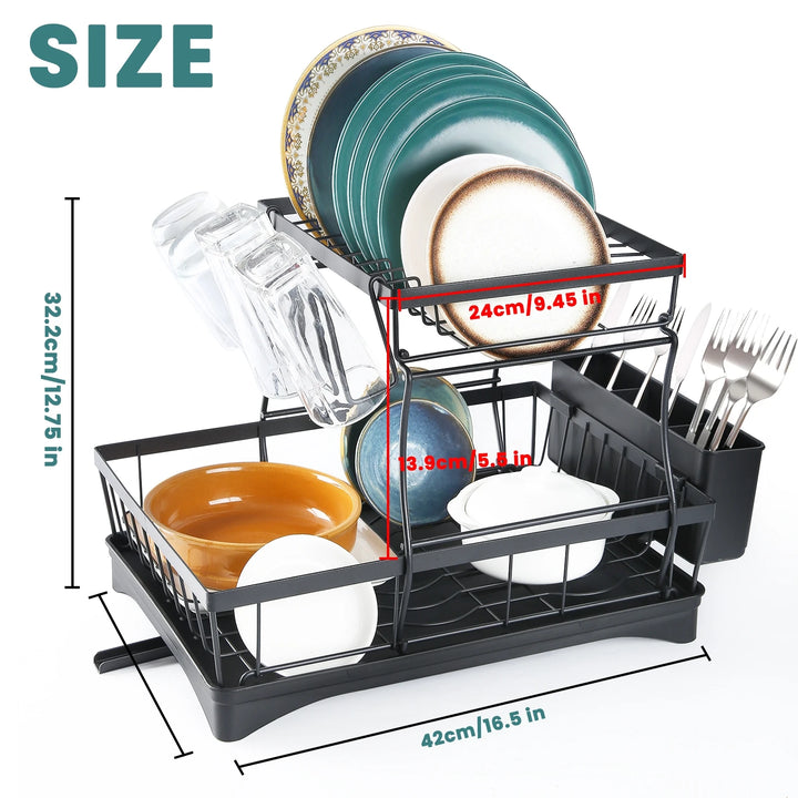 Large 2-Tier Dish Drying Rack – Space-Saving, High-Capacity Draining Solution