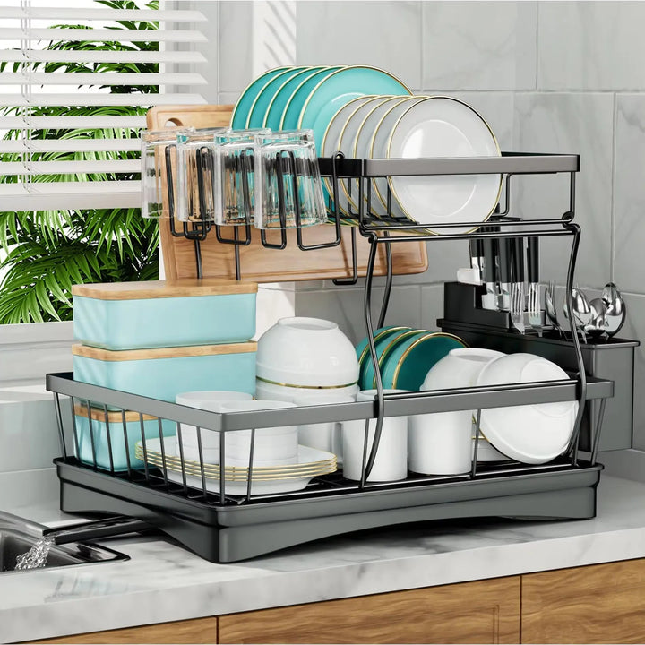 Large 2-Tier Dish Drying Rack – Space-Saving, High-Capacity Draining Solution