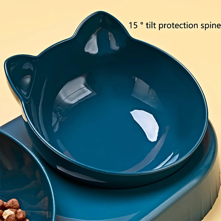 3-in-1 Tilted Cat Bowl Set with Gravity Water Feeder