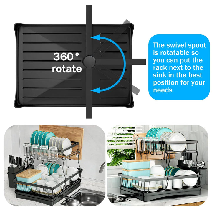 Large 2-Tier Dish Drying Rack – Space-Saving, High-Capacity Draining Solution