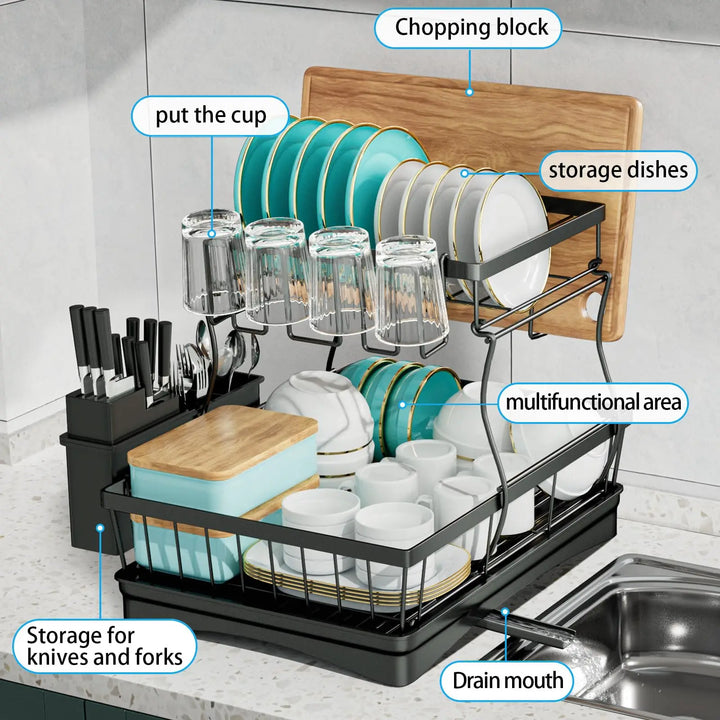 Large 2-Tier Dish Drying Rack – Space-Saving, High-Capacity Draining Solution