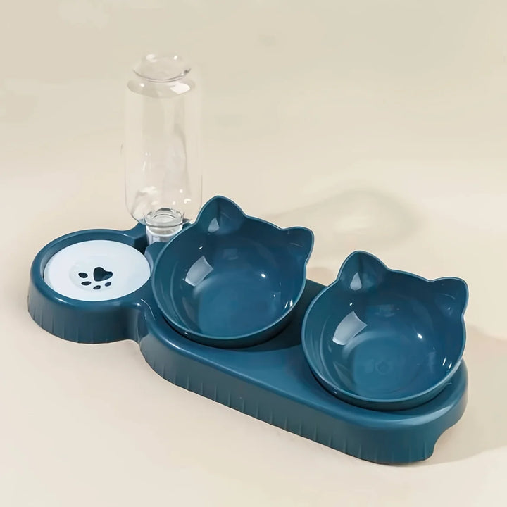 3-in-1 Tilted Cat Bowl Set with Gravity Water Feeder