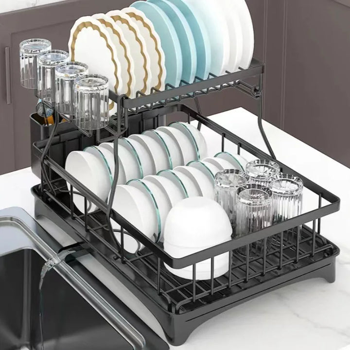 Large 2-Tier Dish Drying Rack – Space-Saving, High-Capacity Draining Solution