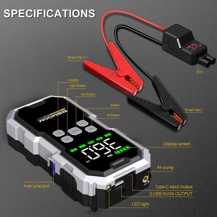 BSMOOM 7000A Jump Starter + Air Pump | All-in-One Car Emergency Power Bank