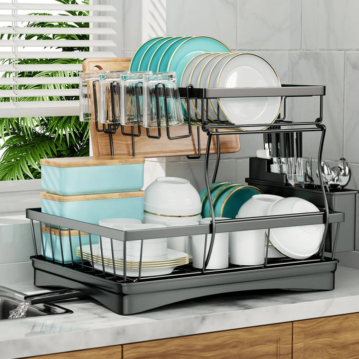 Large 2-Tier Dish Drying Rack – Space-Saving, High-Capacity Draining Solution