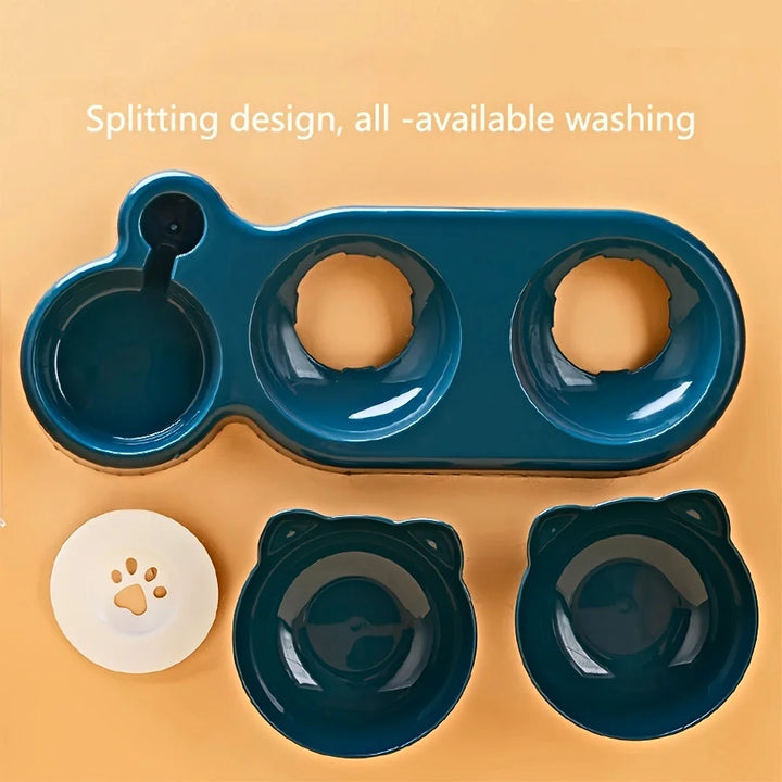 3-in-1 Tilted Cat Bowl Set with Gravity Water Feeder