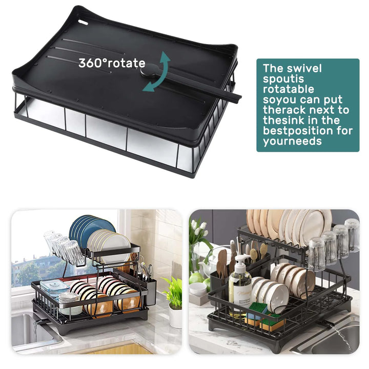 Large 2-Tier Dish Drying Rack – Space-Saving, High-Capacity Draining Solution