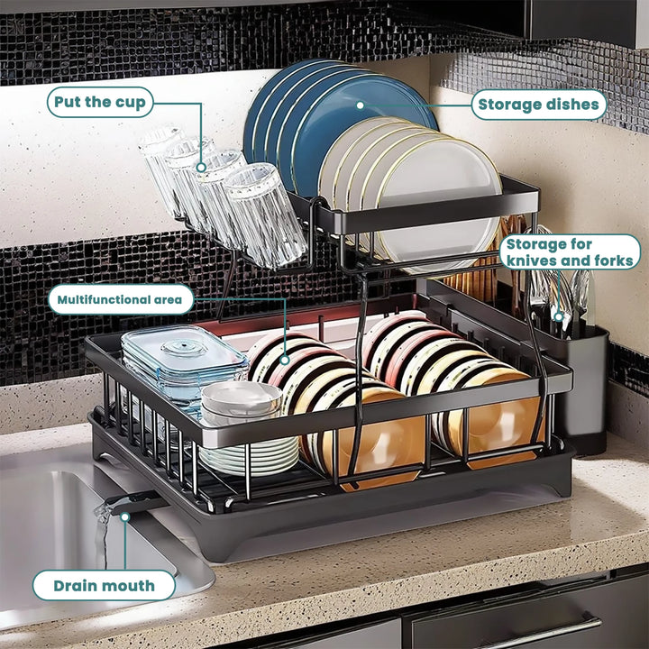 Large 2-Tier Dish Drying Rack – Space-Saving, High-Capacity Draining Solution
